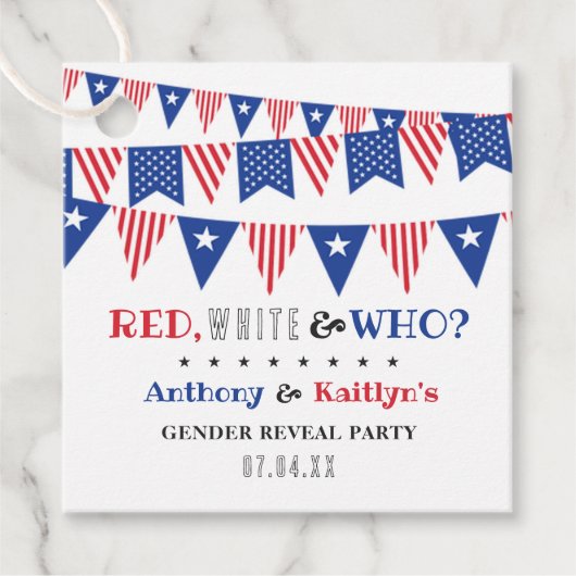 ホワイトと誰が?7月4日ジェンダー発表パーティー フェイバータグ (正面)