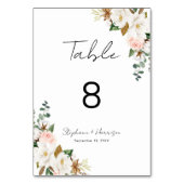 ホワイトと赤面ピンクマグノリアフローラ結婚ズ テーブルナンバー (裏面)