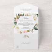 ホワイトと赤面ピンクマグノリア結婚フローラの写真 オールインワン招待状 (外側)