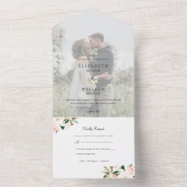 ホワイトと赤面ピンクマグノリア結婚フローラの写真 オールインワン招待状