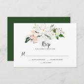 ホワイトと赤面ピンクランとマグノリアスRSVP 出欠カード (正面/裏面)