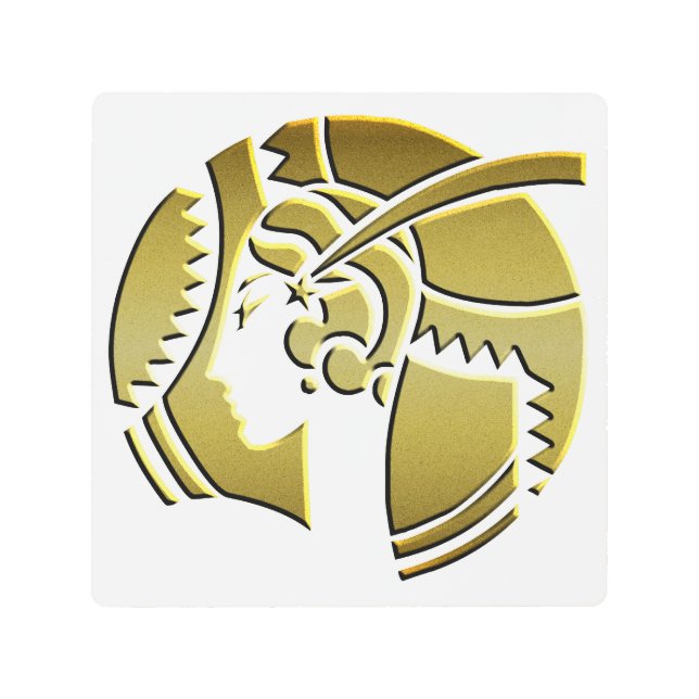 ホワイトと金ゴールドアールデコレディ メタルプリント (正面)