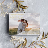 ホワイトと金ゴールドウォーターカラー非公式フォト結婚ズ 箔招待状