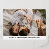 ホワイトと金ゴールドウォーターカラー非公式フォト結婚ズ 箔招待状 (裏面)