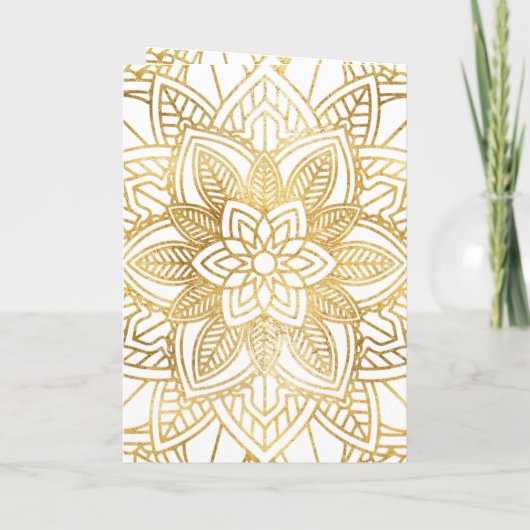 ホワイトと金ゴールドエスニックマンダラインディアン結婚ズ 招待状 (裏面)