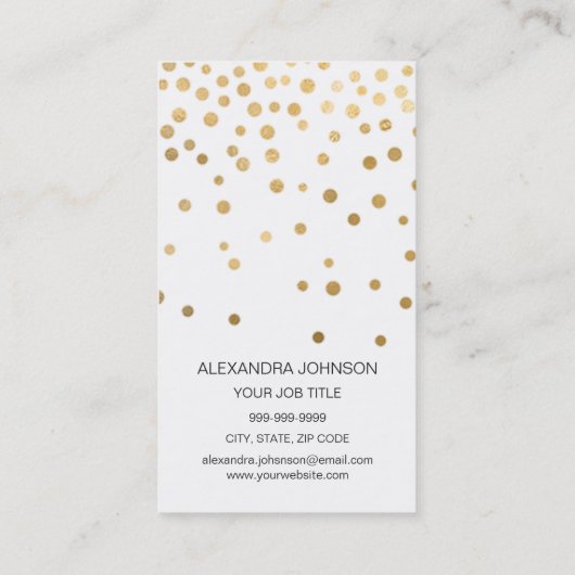 ホワイトと金ゴールドエレガント紙吹雪メイクアップアーティスト 名刺 (裏面)