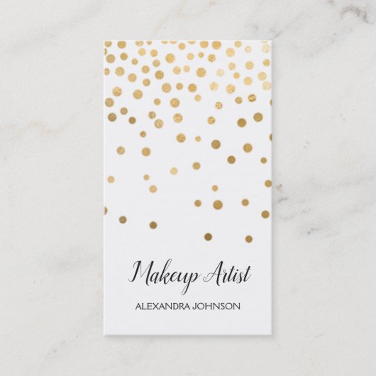 ホワイトと金ゴールドエレガント紙吹雪メイクアップアーティスト 名刺 (正面)
