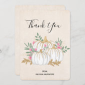 ホワイトと金ゴールドカボチャの水彩ありがとう サンキューカード (正面/裏面)
