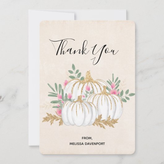 ホワイトと金ゴールドカボチャの水彩ありがとう サンキューカード (正面)