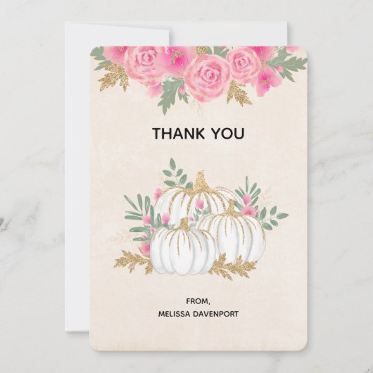 ホワイトと金ゴールドカボチャの水彩ありがとう サンキューカード (正面)