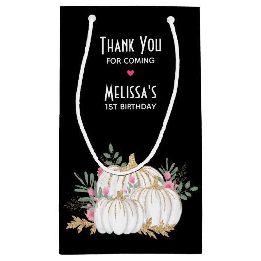 ホワイトと金ゴールドカボチャの水彩ありがとう スモールペーパーバッグ (裏面)