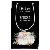 ホワイトと金ゴールドカボチャの水彩ありがとう スモールペーパーバッグ (正面)