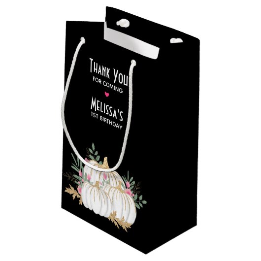 ホワイトと金ゴールドカボチャの水彩ありがとう スモールペーパーバッグ (裏面アングル)