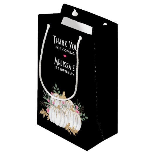 ホワイトと金ゴールドカボチャの水彩ありがとう スモールペーパーバッグ (正面アングル)