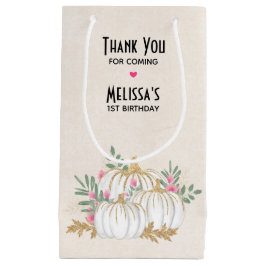 ホワイトと金ゴールドカボチャの水彩ありがとう スモールペーパーバッグ