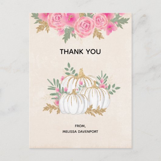 ホワイトと金ゴールドカボチャの水彩ありがとう ポストカード (正面)