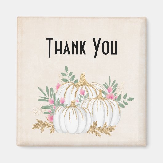 ホワイトと金ゴールドカボチャの水彩ありがとう マグネット (正面)