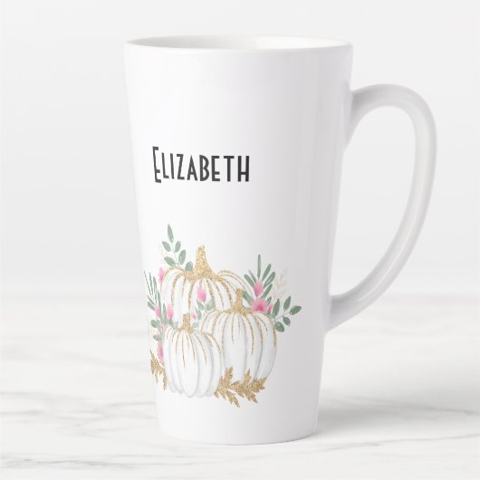 ホワイトと金ゴールドカボチャの水色 カフェラテマグ (右)