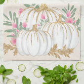 ホワイトと金ゴールドカボチャの水色 キッチンタオル (折り畳み)