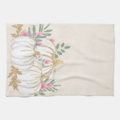 ホワイトと金ゴールドカボチャの水色 キッチンタオル (横)