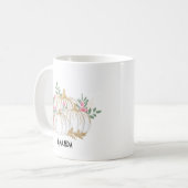 ホワイトと金ゴールドカボチャの水色 コーヒーマグカップ (正面左)