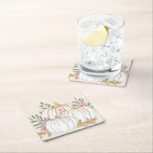 ホワイトと金ゴールドカボチャの水色 スクエアペーパーコースター (インサイチュ)