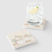 ホワイトと金ゴールドカボチャの水色 ストーンコースター (横)