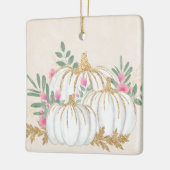 ホワイトと金ゴールドカボチャの水色 セラミックオーナメント (左)