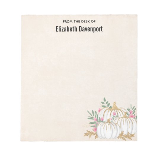 ホワイトと金ゴールドカボチャの水色 ノートパッド (正面)