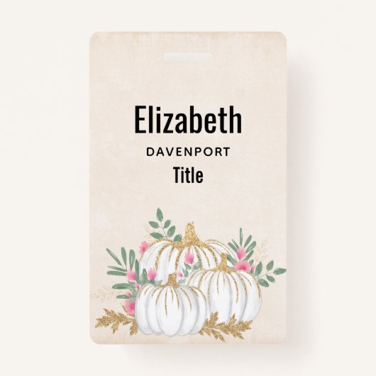 ホワイトと金ゴールドカボチャの水色 バッジ (正面)