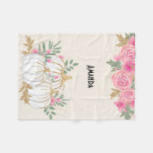 ホワイトと金ゴールドカボチャの水色 フリースブランケット (正面(横))