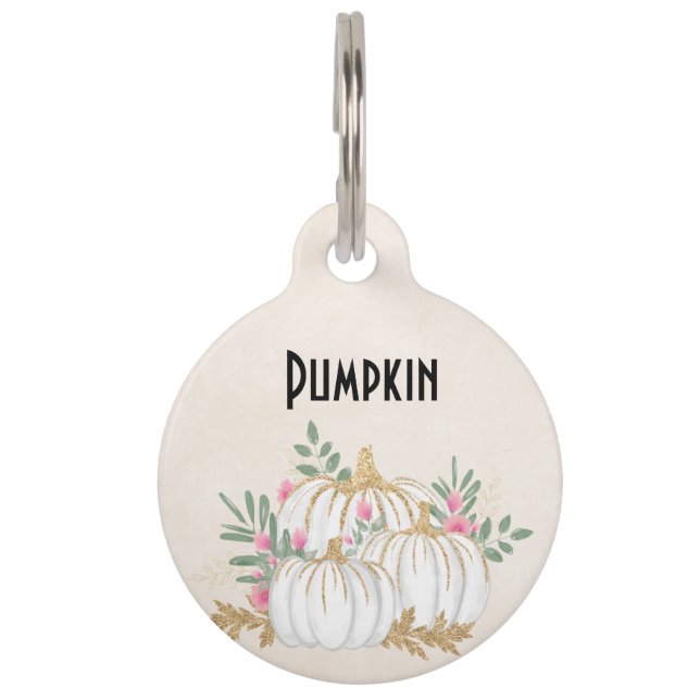 ホワイトと金ゴールドカボチャの水色 ペット　ネームタグ (正面)