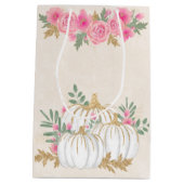 ホワイトと金ゴールドカボチャの水色 ミディアムペーパーバッグ (裏面)