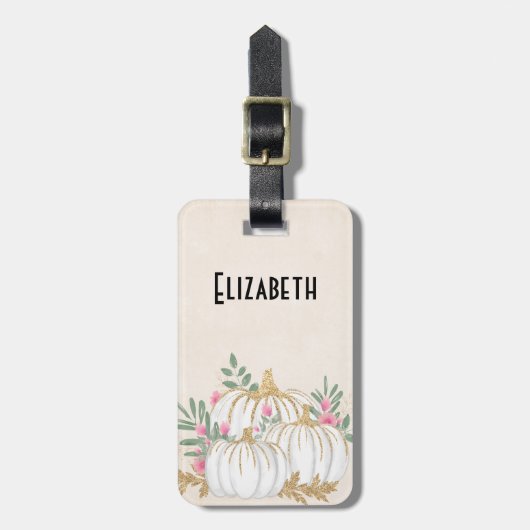 ホワイトと金ゴールドカボチャの水色 ラゲッジタグ (正面縦)