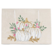 ホワイトと金ゴールドカボチャの水色 ラージペーパーバッグ (正面)