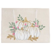 ホワイトと金ゴールドカボチャの水色 ラージペーパーバッグ (裏面)