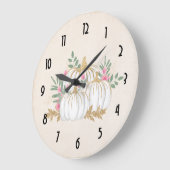 ホワイトと金ゴールドカボチャの水色 ラージ壁時計 (傾斜)