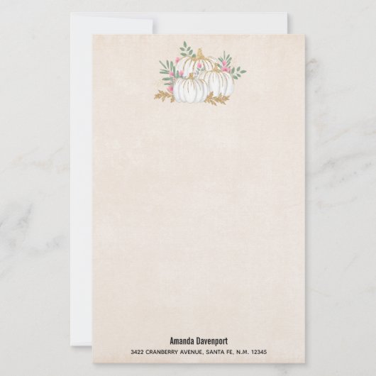 ホワイトと金ゴールドカボチャの水色 便箋 (正面)