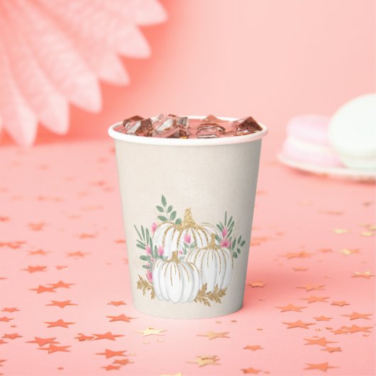 ホワイトと金ゴールドカボチャの水色 紙コップ (インサイチュ)