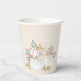 ホワイトと金ゴールドカボチャの水色 紙コップ