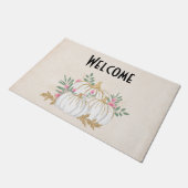 ホワイトと金ゴールドカボチャ水の色へようこそ ドアマット (アングル)