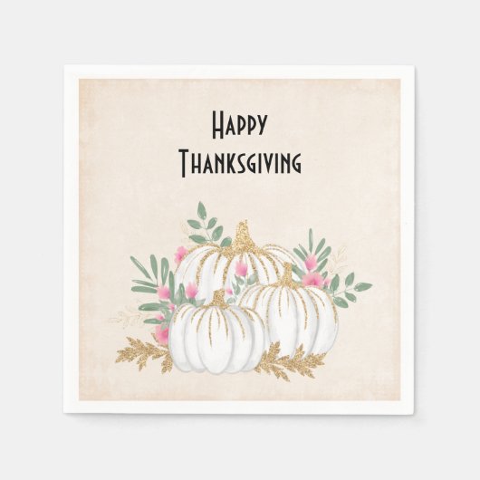 ホワイトと金ゴールドカボチャ水の色感謝祭 スタンダードカクテルナプキン (正面)