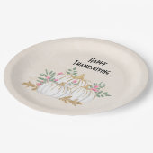 ホワイトと金ゴールドカボチャ水の色感謝祭 ペーパープレート (アングル)