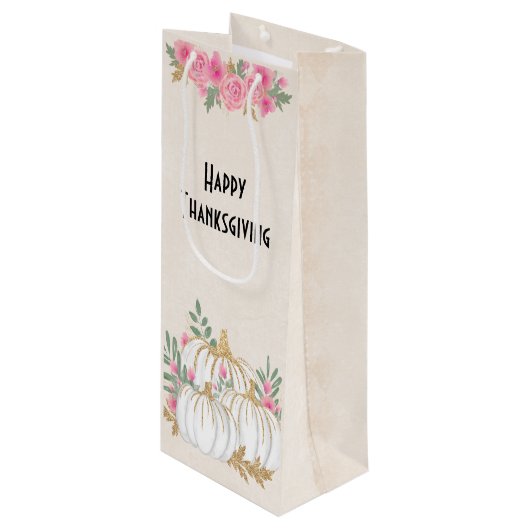 ホワイトと金ゴールドカボチャ水の色感謝祭 ワインギフトバッグ (正面アングル)