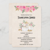 ホワイトと金ゴールドカボチャ水の色感謝祭 招待状 (正面/裏面)