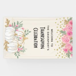 ホワイトと金ゴールドカボチャ水の色感謝祭 横断幕