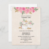 ホワイトと金ゴールドカボチャ水カラー誕生日 インビテーションポストカード (正面/裏面)