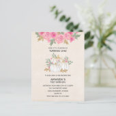 ホワイトと金ゴールドカボチャ水カラー誕生日 インビテーションポストカード (スタンド正面)