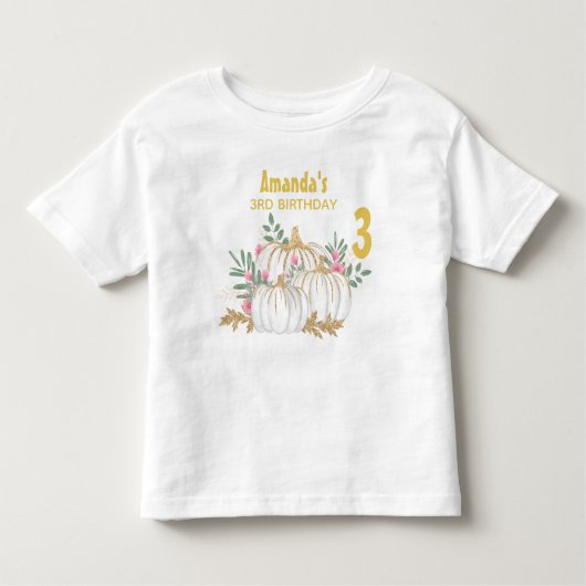 ホワイトと金ゴールドカボチャ水カラー誕生日 トドラーTシャツ (正面)