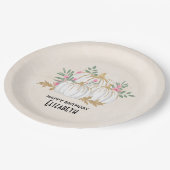 ホワイトと金ゴールドカボチャ水カラー誕生日 ペーパープレート (アングル)